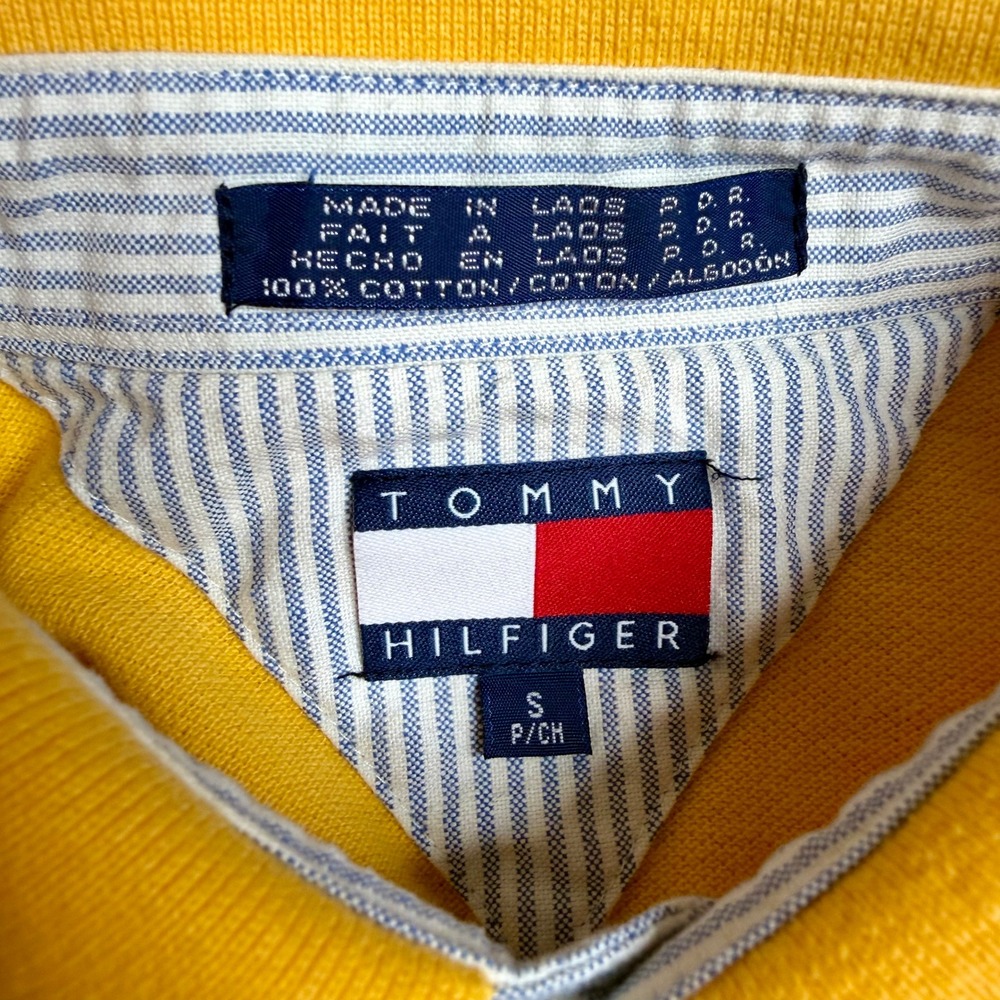 Tommy Hilfiger Mens Small Yellow Cotton Pique Polo Shirt Crest Logo Short Sleeve - Picture 3 of 12